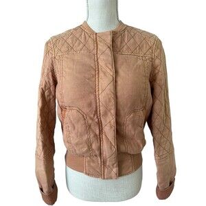 Anthropologie‎ Hei Hei Quilted Bomber Jacket Size XS Linen Blend